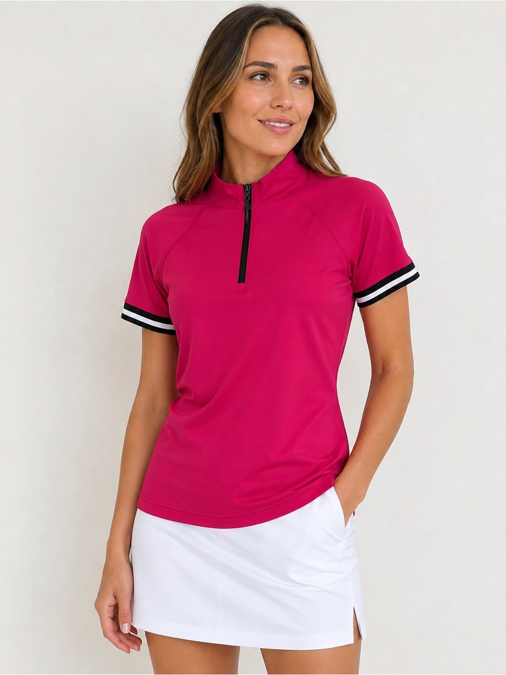 Belyn Key Pink 1/4 Zip Golf Tennis Top Short Sleeve Women’s Size S